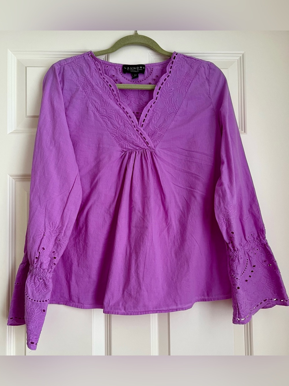 Laundry By Shelli Segal Lilac Embroidered V-Neck Peasant Blouse